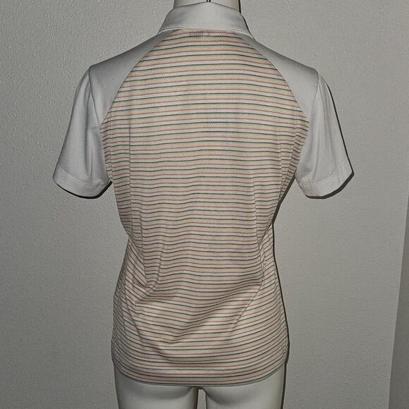 NIKE Golf Dri-Fit Womens Polo Shirt Size Medium 8-10 Striped Green Yellow White - Picture 4 of 10